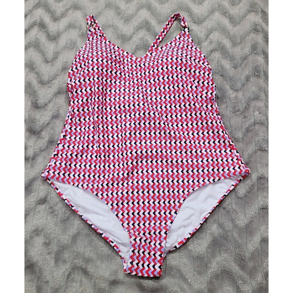 Kona Sol Womens Size 17 Red Blue Zig Zag One Piece Swimsuit NWT